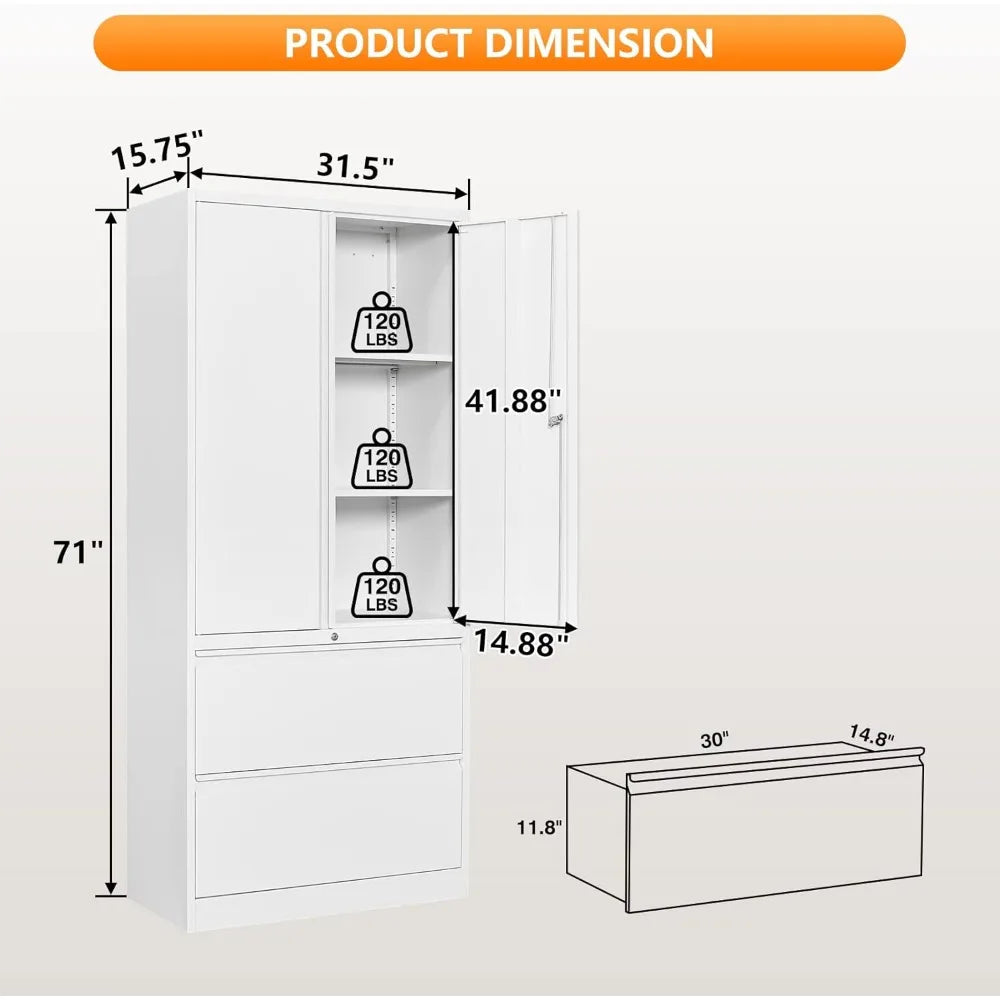Secure Metal File Cabinet with Adjustable Shelves and Dual Drawers for Home and Office Storage