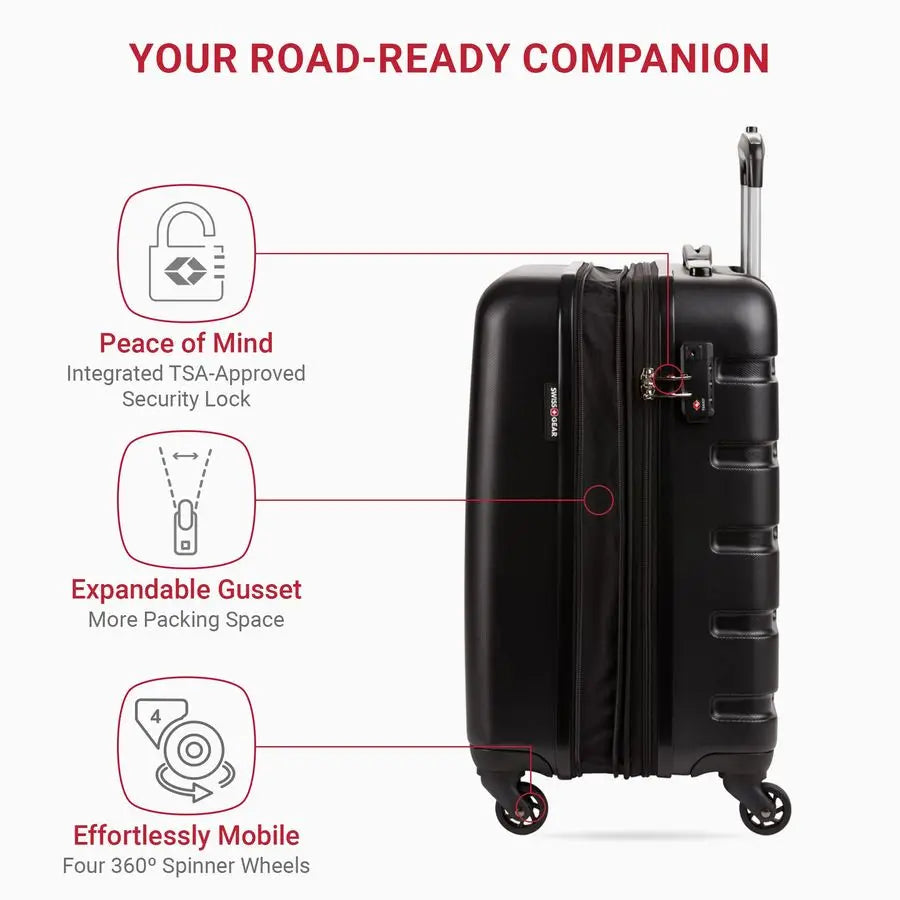 Hardside Expandable Luggage with Spinner Wheels, Black, CarryOn 19Inch