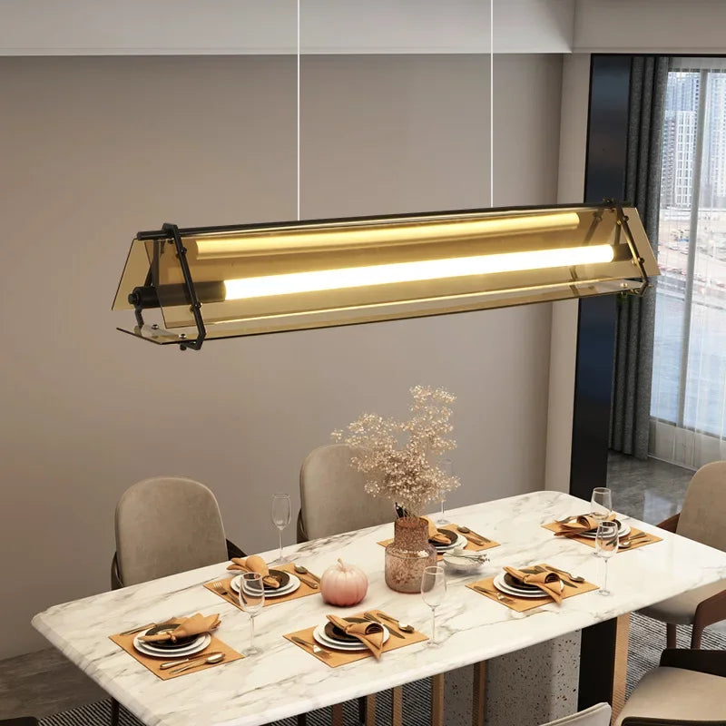 Glass Dining Table Island Pendant Lamp Modern Design New Minimalist LED Amber Suspension Kitchen Lighting Fixture Decor