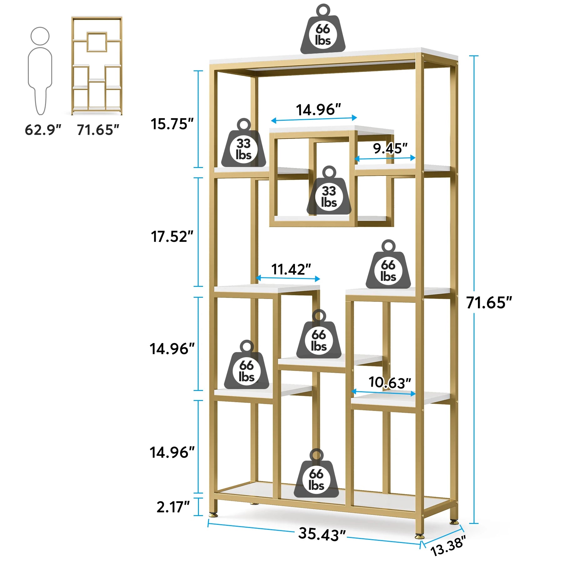 Tribesigns Bookcases and Bookshelves, 71” Tall Bookshelf with Metal Frame, Freestanding Geometric Bookcase