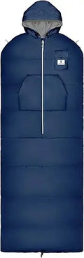 Wearable Sleeping Bag with Dual Hood, Long Sleeves, Pockets, Adjustable Drawstring - Perfect for Camping and Cold Weather Surviv