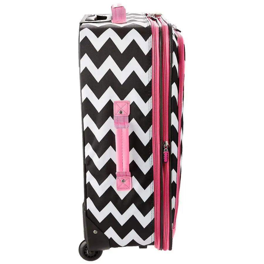 4Piece Softside Upright Luggage Set,Telescoping Handles, Pink Chevron, 14 19 24 28