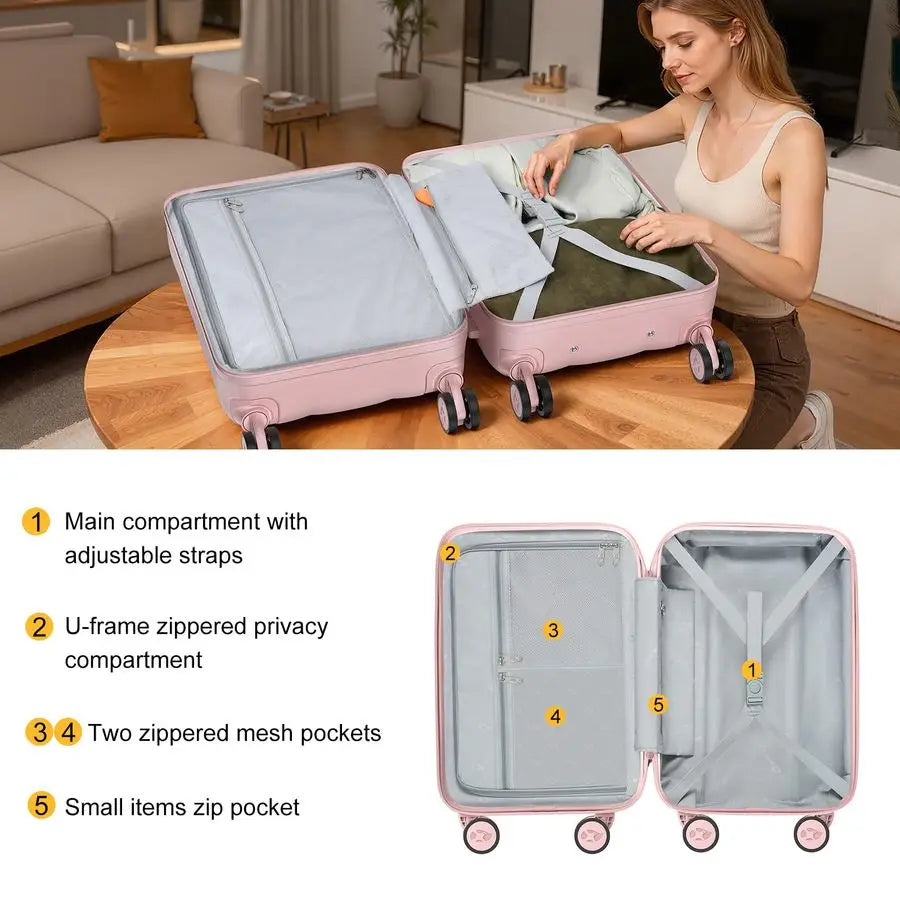 On Luggage with Wheels, 22x14x9 Airline Approved Carryon Luggage, PC Hardside Suitcase, TSA Approved Carryon Lightweight Suitcas