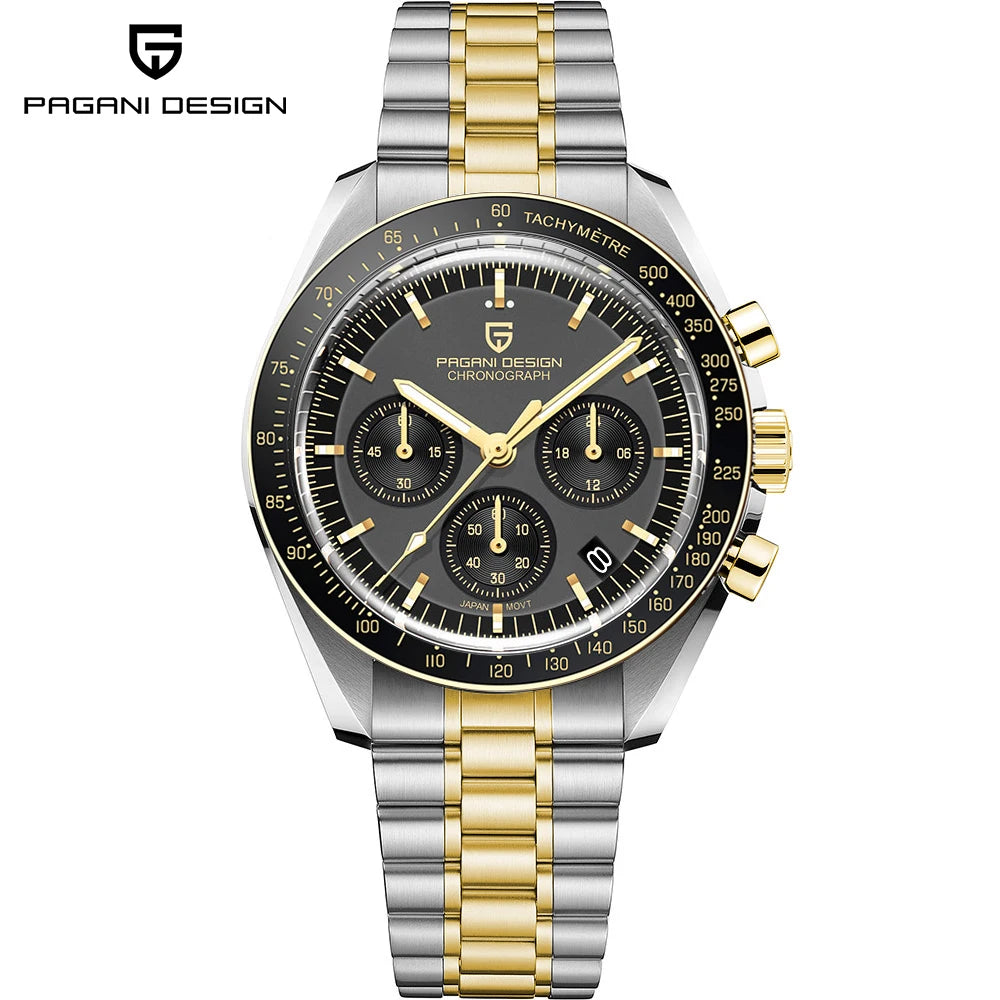 PAGANI DESIGN 2025 New Saturn Men's Watches Top Luxury Quartz Watch Men Light Tan Chronograph AR Sapphire crystal Wristwatch Men