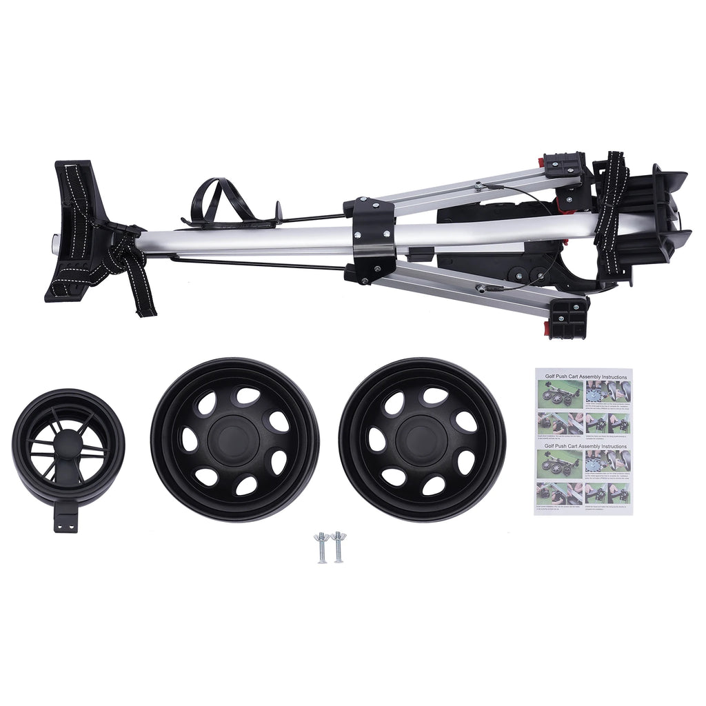 3 Wheel Push Pull Golf Cart Foldable Lightweight Golf Push Cart Portable Aluminum Alloy Golf Trolley with Foot Brake