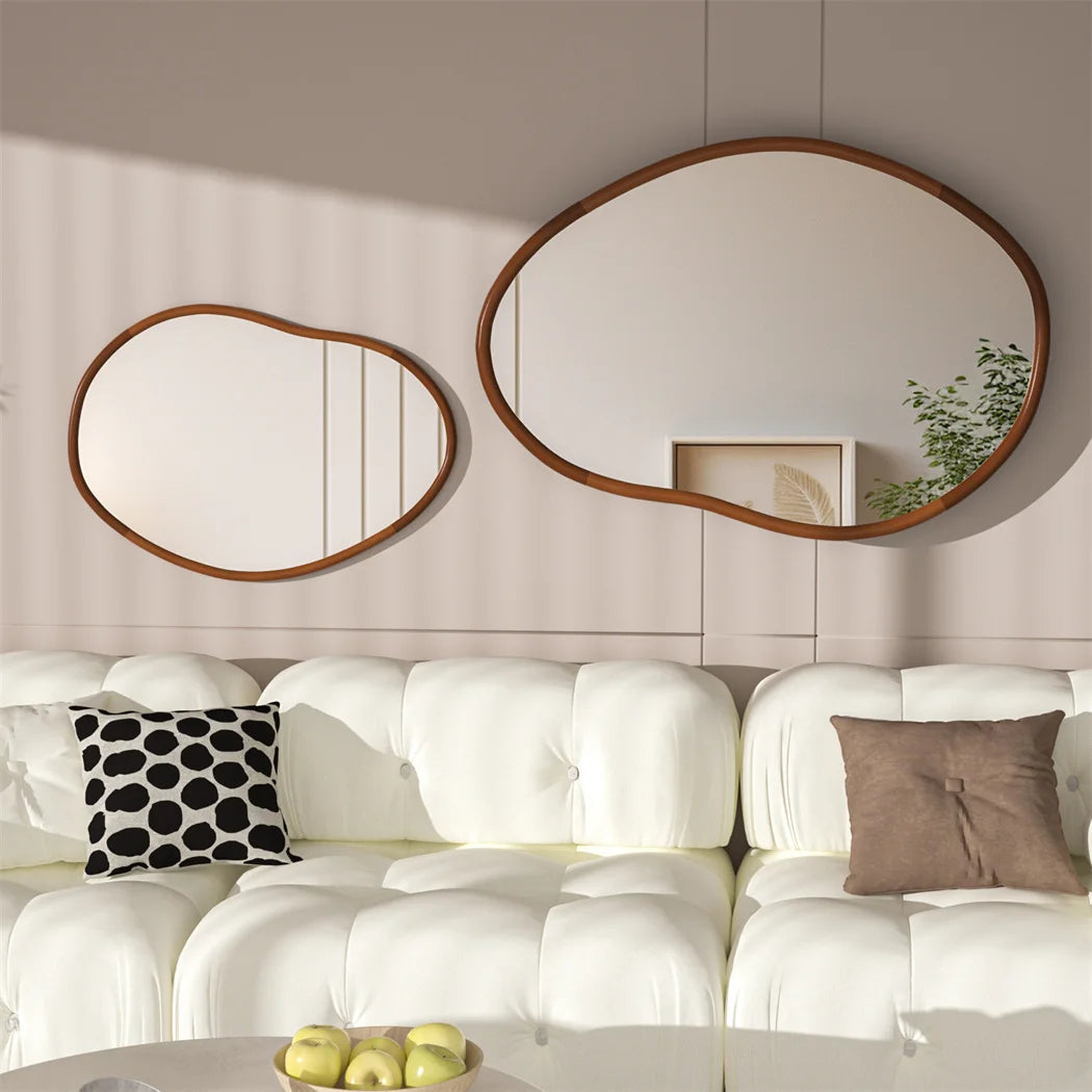 LUVODI Irregular Wood Decor Mirror Wall Framed Full Length Dressing Mirror for Home Living Room Bed Room Decorative