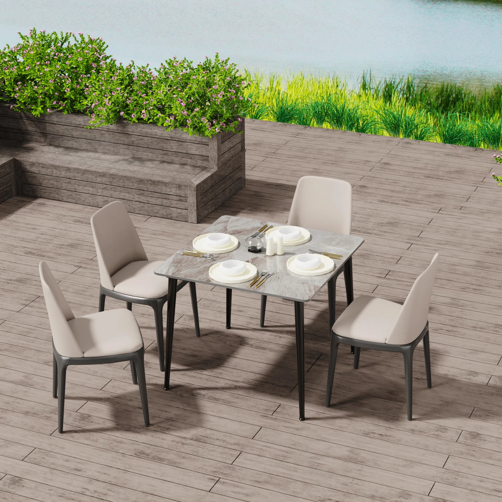 Rectangular Dining Modern Dining Desk Table Furniture with Natural Texture Sintered Stone Top Metal Frame for Dining Room