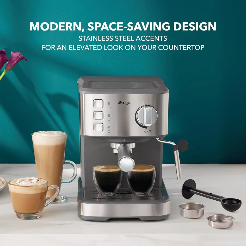 Compact Espresso Maker, Espresso Machine With Steam Wand, 15-Bar Pump Automatic Espresso Machine