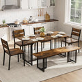 Farmhouse 6-8 Person Rectangular Dining Set, 63 Table with 4 Chairs & 2 Benches, Rustic Brown, Space-Saving for Kitchen