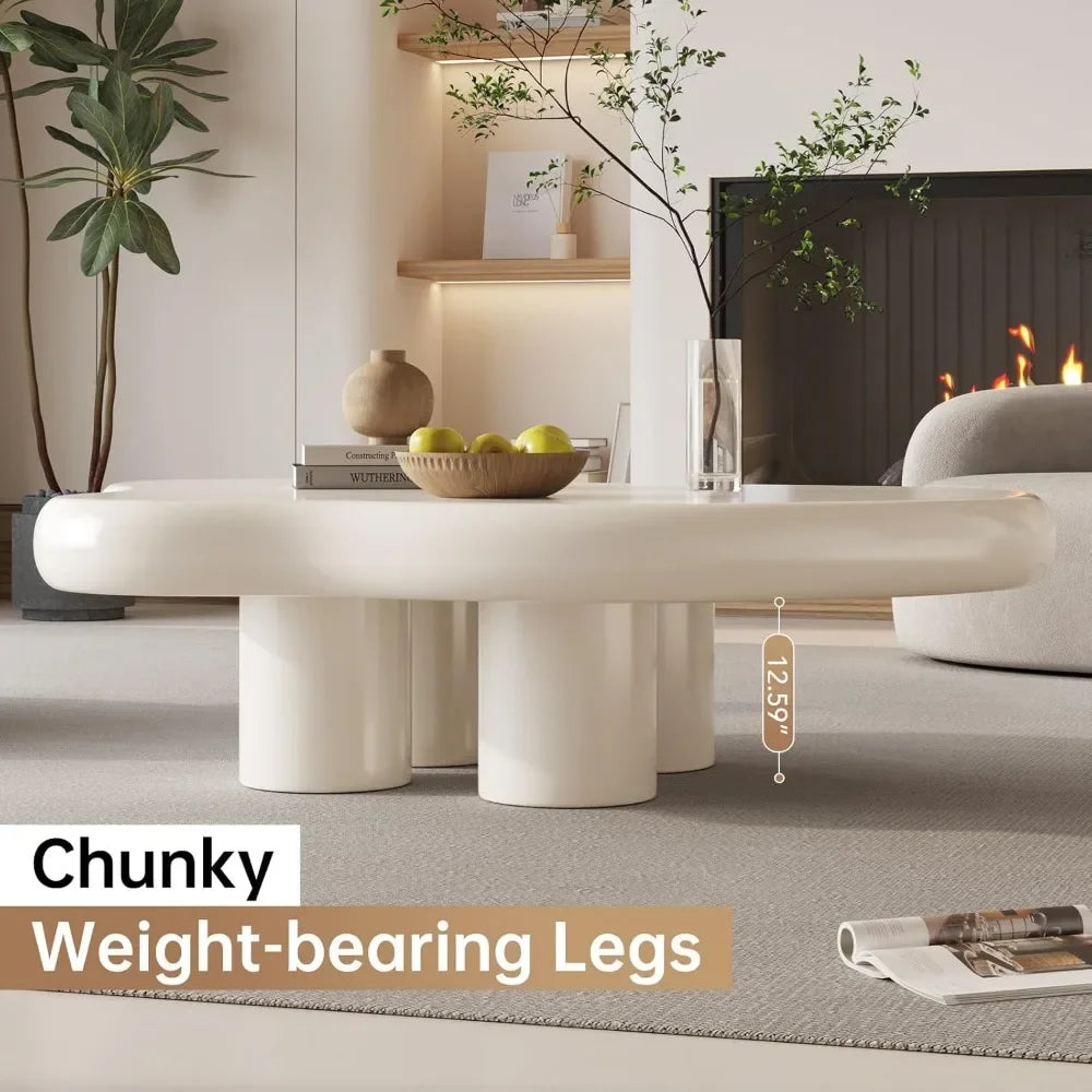 Cream White Coffee Table, 36 Inch Cloud Coffee Table, Living Room Table with 4 Legs