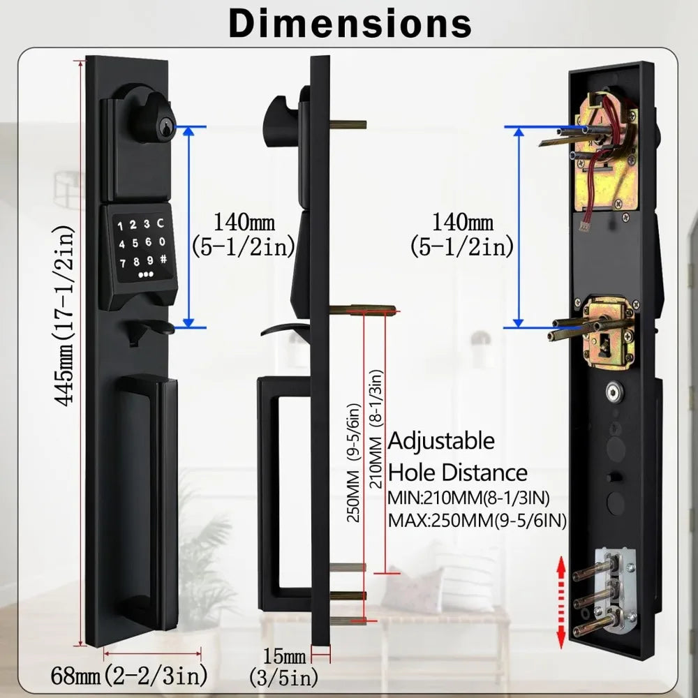 Right-Handed Matte Black Electronic Smart Handleset with Keypad Lock for Double Front Door（Keys Reserved）,MDHST2016DB-E-SET-RH