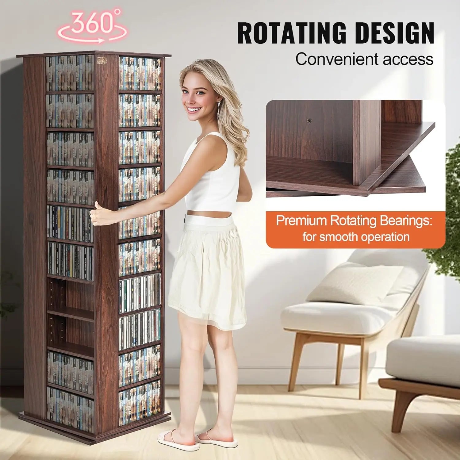 Media Storage Cabinet, 34 Compartments Rotating Media Tower, Protects & Organizes Music, Movie, Video Games or Memorabilia