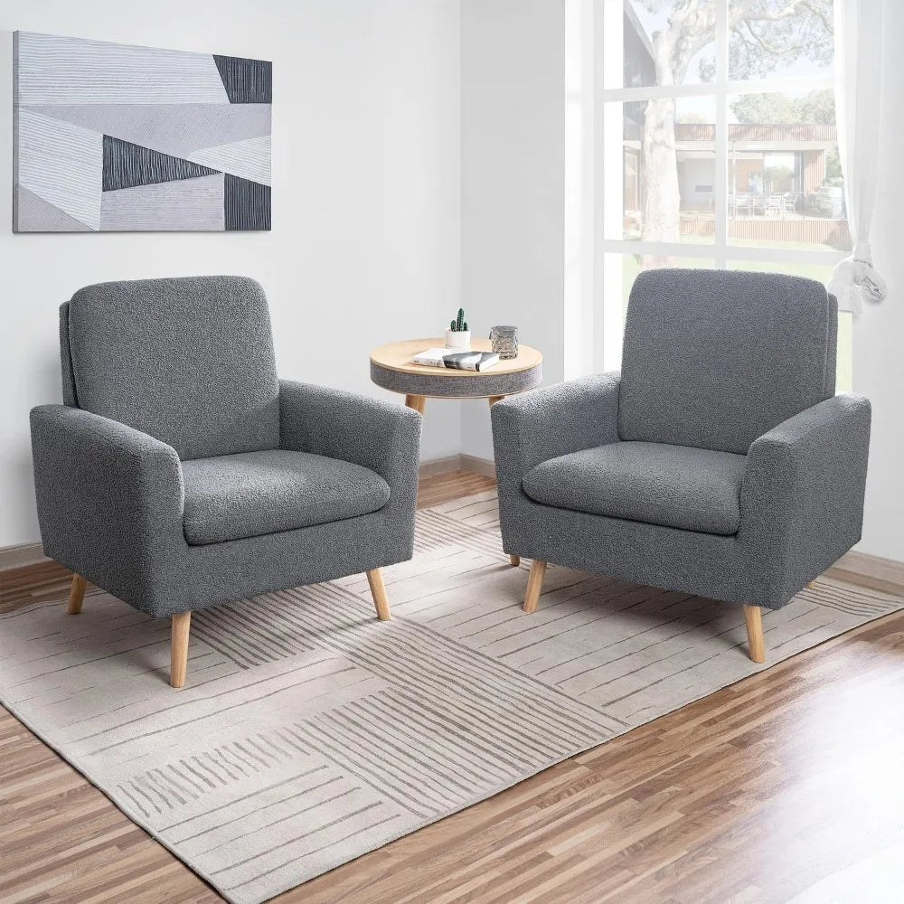 Mid-Century Modern Chair, Durable Wood Frame Accent Chairs for Living Room, Soft Teddy Fleece Accent Chair,Customized