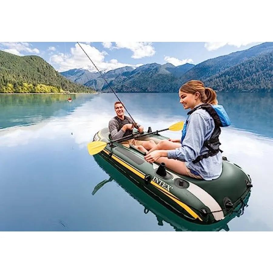 68347EP Seahawk 2 Inflatable Boat Set Capacity Durable PVC Material Blue Color High Load-Bearing and Easy to Inflate