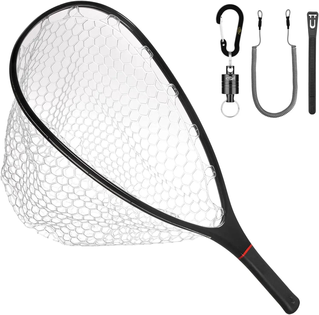 Lightweight Carbon Fiber Fly Fishing Net with Soft Rubber Mesh for Trout Catch and Release, Durable and Waterproof
