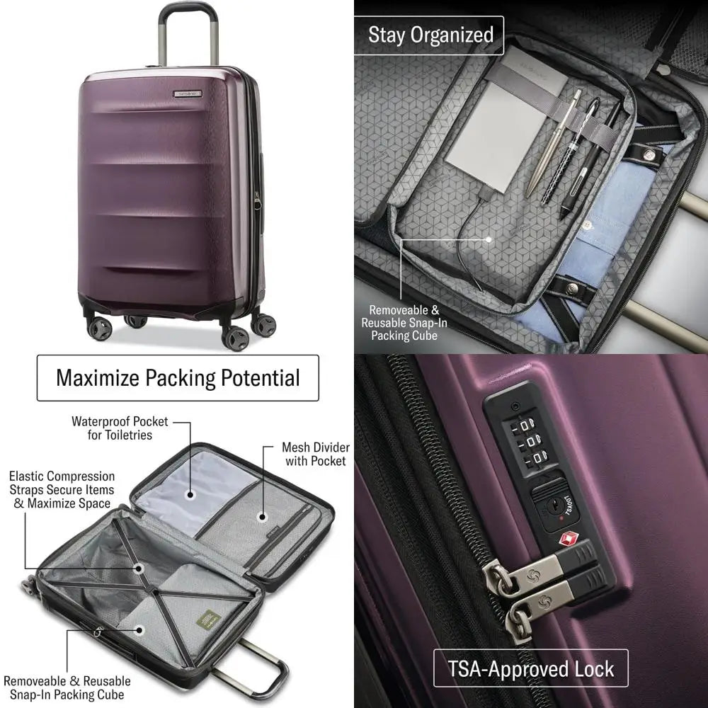 Lightweight Impact-Resistant Hardshell Luggage 24-Inch Medium, 360° Spinner Wheels, Aero Trac System, Durable Travel Suitcase