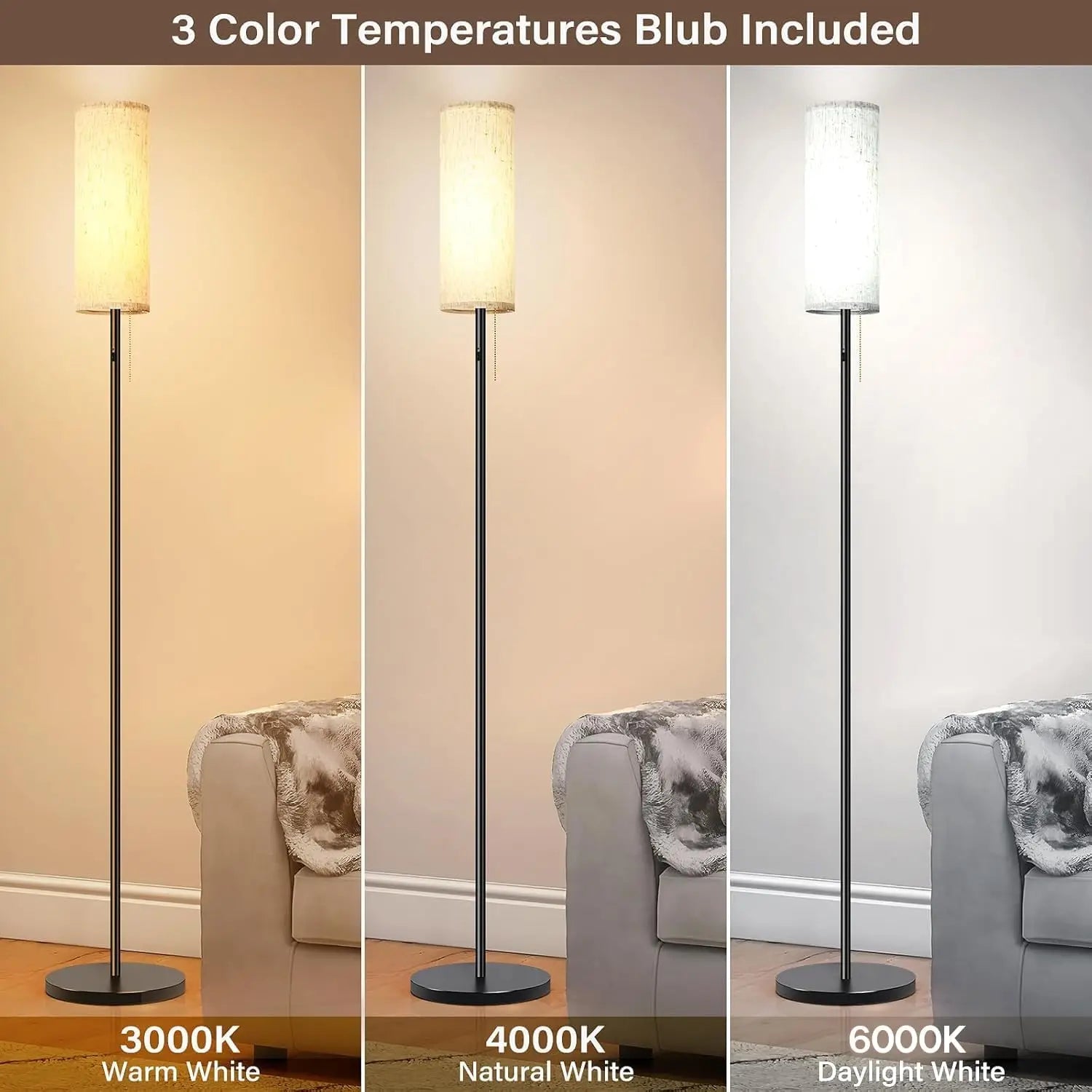 Cordless Floor Lamp, 3 Color Temp, Rechargeable LED Standing Lamp for Living Room, Bedroom, Office – Modern Farmhouse Design