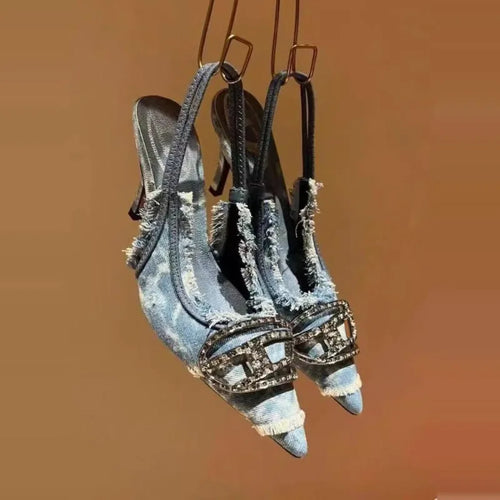 2025 European and American Luxury Slim Heel Fashionable Retro Pointed High-heeled Sandals with Toe Caps and High Heels