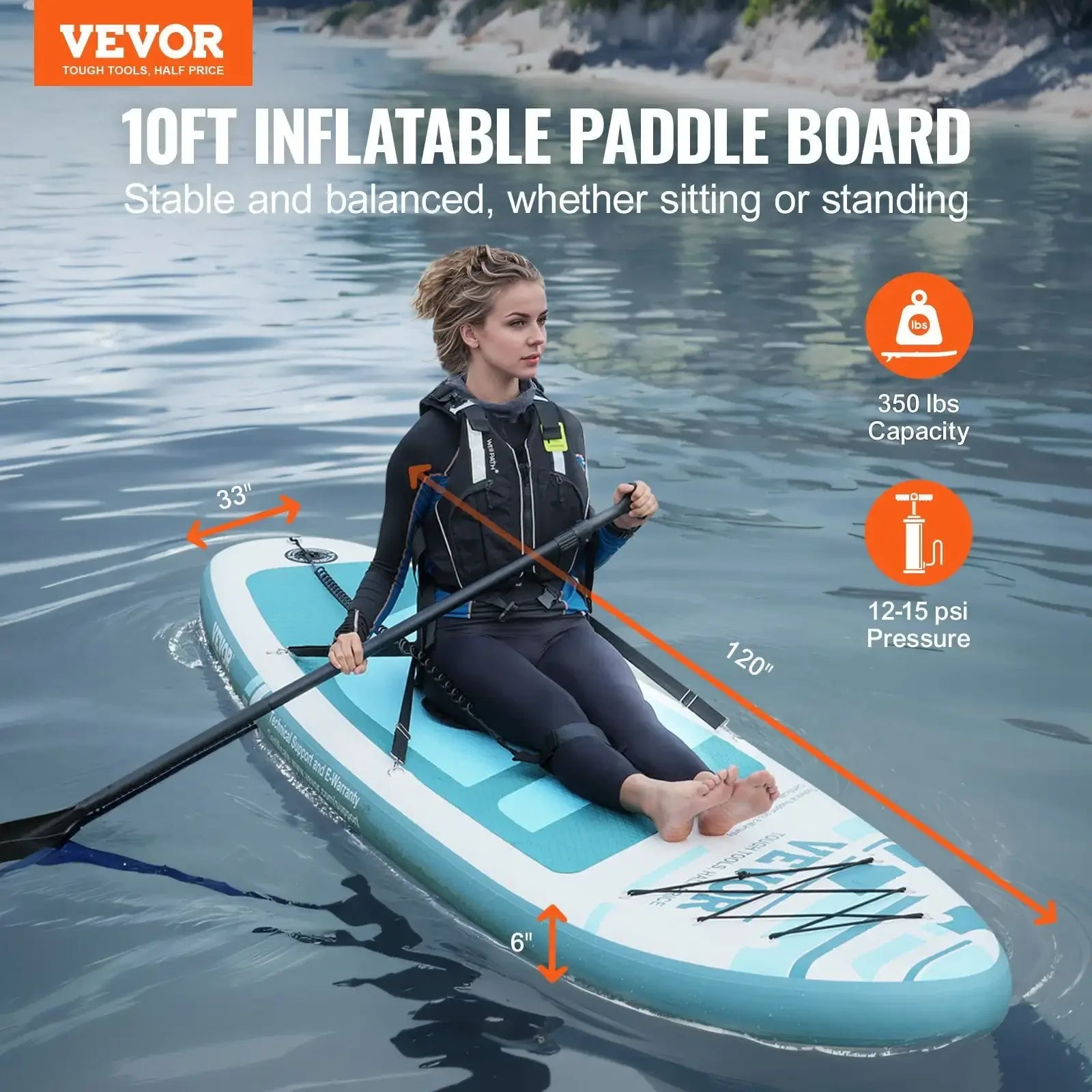 Inflatable Stand Up Paddle Board, 10' x 33" x 6" Wide SUP Paddleboard with Removable Kayak Seat, Board Accessories, Pump