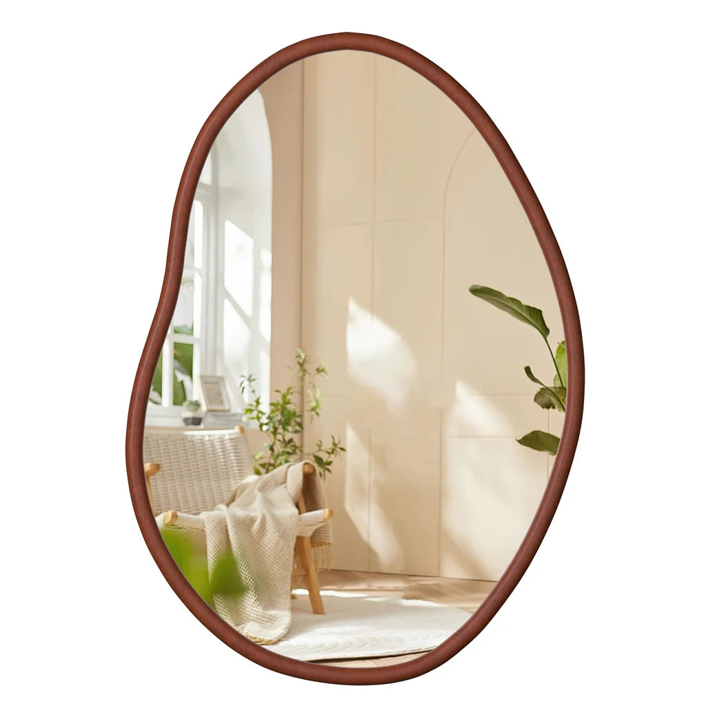 LUVODI Irregular Wood Decor Mirror Wall Framed Full Length Dressing Mirror for Home Living Room Bed Room Decorative