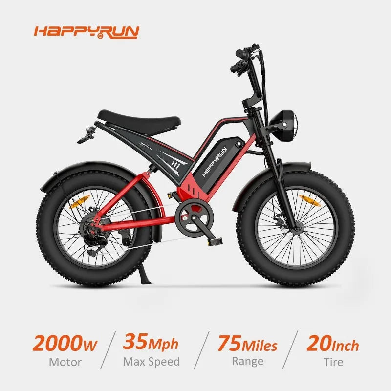 Bike for Adults, 48V 25Ah Removable Battery, Up to 35MPH and 75+ Miles Range, 7-Speed Transmission, 20" Fat Tires