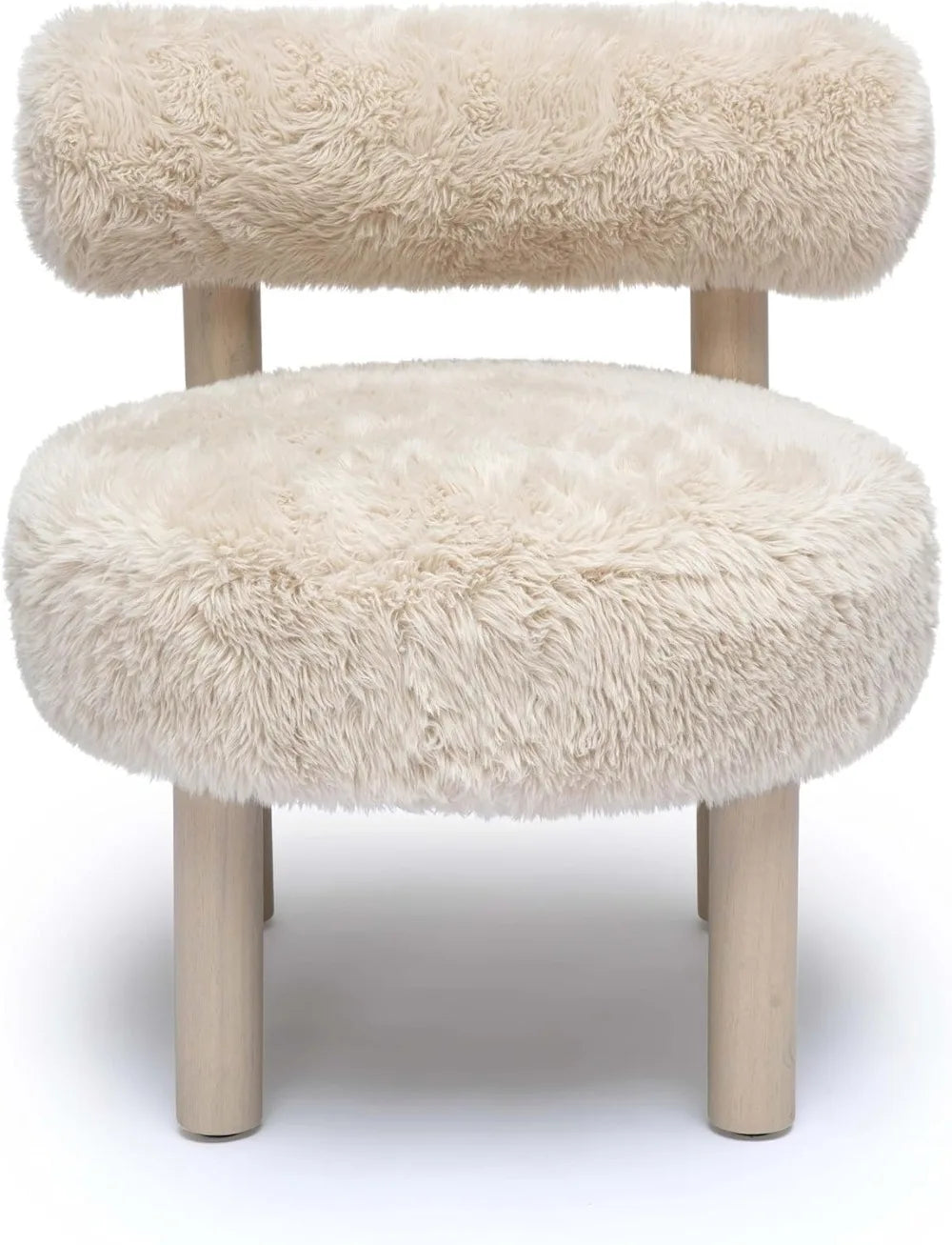 Vegan Shearling Accent Chair, Natural Carmel Color, Wide Seat for Living Room Bedroom Decor