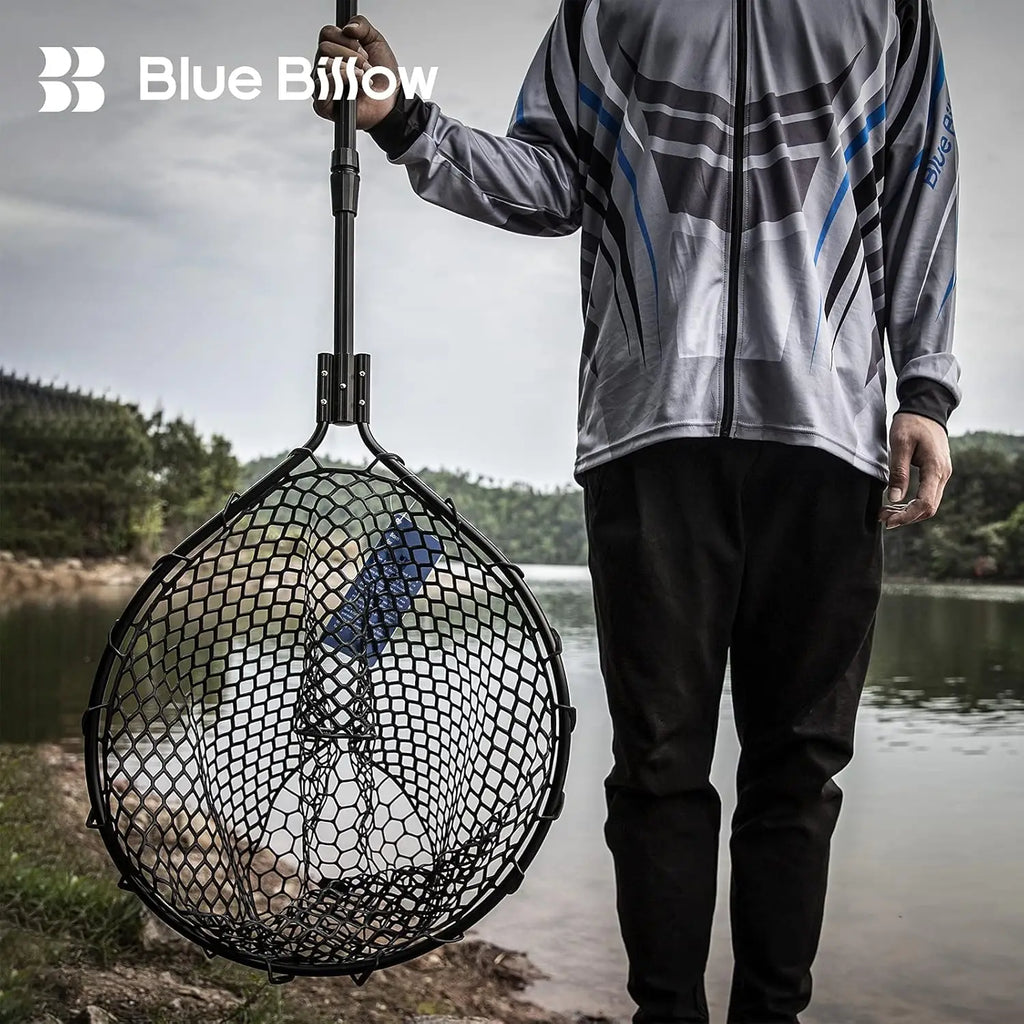 Large Folding Rubber Fishing Net with Aluminum Handle, Extends to 67 Inches for Freshwater and Saltwater