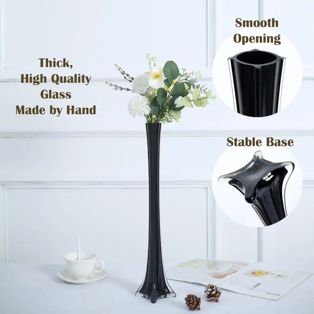 Black Eiffel Tower Vases Set of 6, 20-Piece Flower Centerpieces for Weddings and Decorations