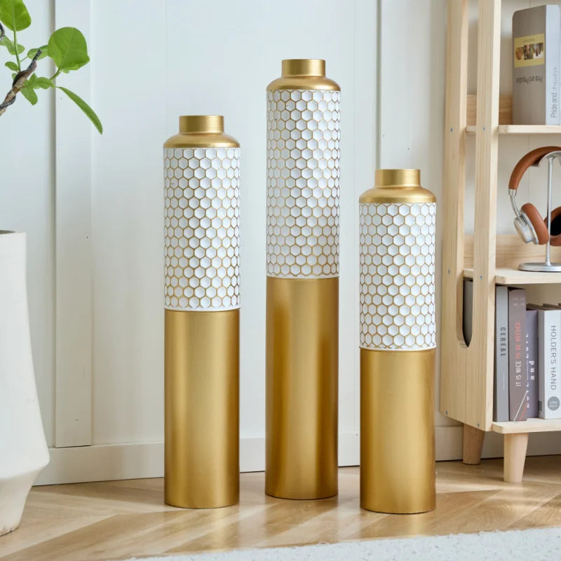 Modern Style 3-Piece Glazed White Metal Vase Home Decoration Set With Droplet Shape Large Floor Size Elegant Home Decor USA
