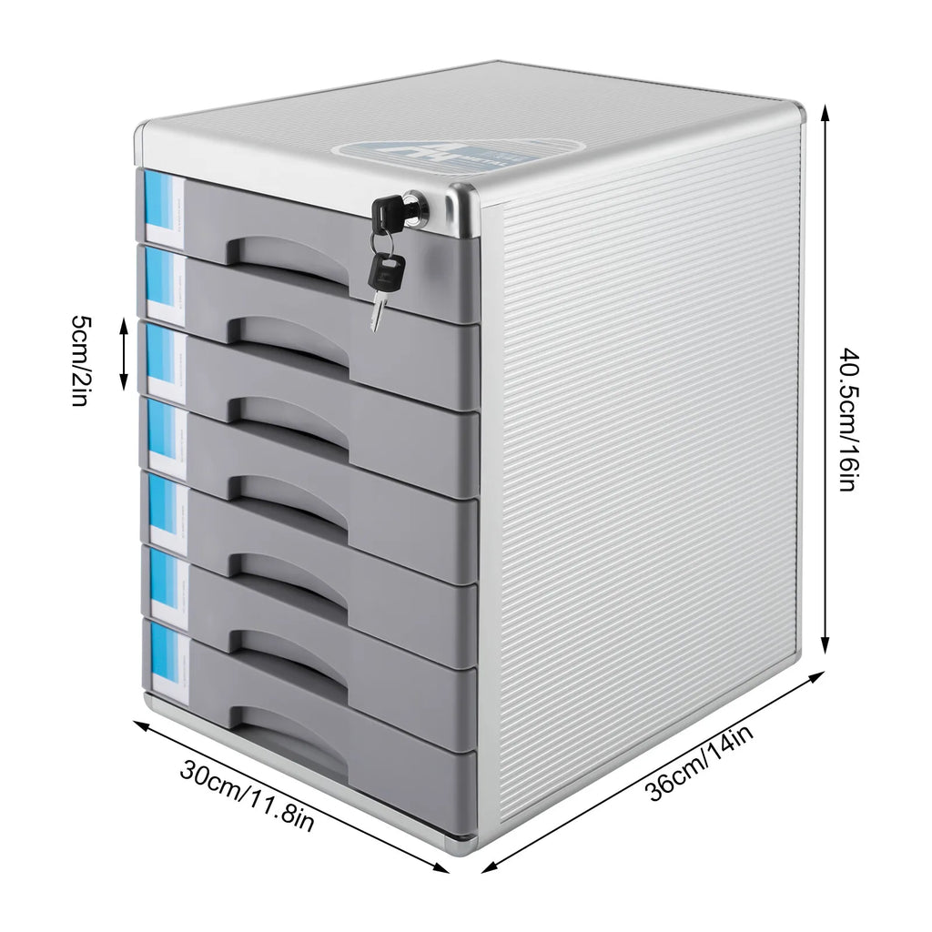 Aluminum Alloy Drawer Organizer with 7 Compartments Lockable for Office Files Documents and Supplies Desk Storage Unit
