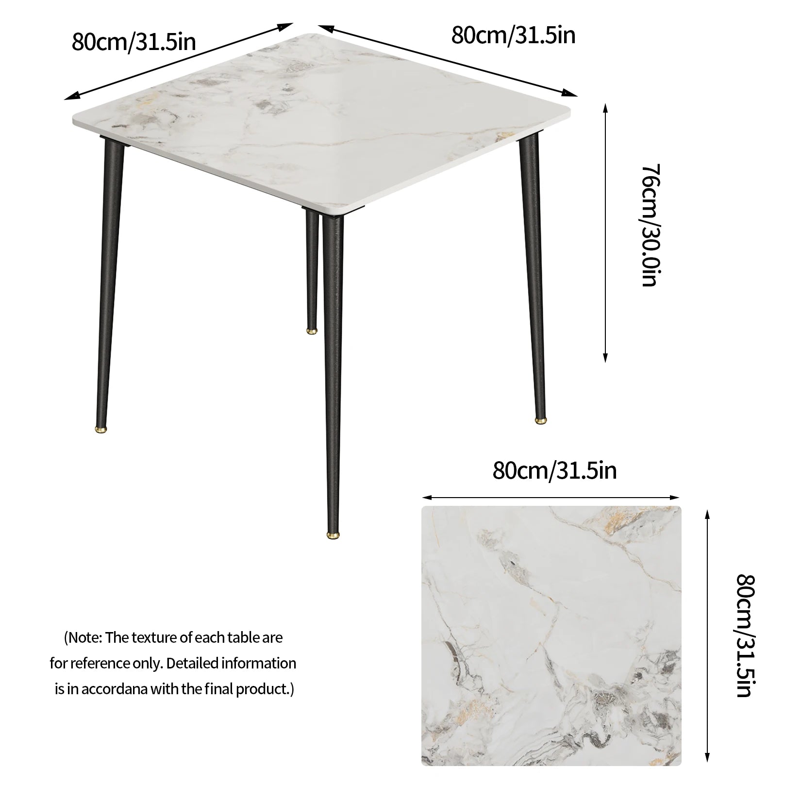 LUVODI Square Dining Table for 4 Restaurant Kitchen Cafe Shop Marble Dining Desk with Dining Chair Sets