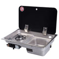 Boat Caravan RV Camper Gas Stove Gas Stove Hob and Stainless Steel Sink Combo with Black Glass Lid 21.1*12.52*5.75in