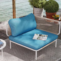 Oversized Outdoor Metal Sofa Set with Cushion, 1-Seat Patio Furniture for Indoor/Outdoor Use, White and Sky Blue