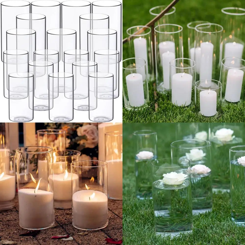 Clear Glass Cylinder Vases Set of 18, 6 Sizes, Ideal for Floating Candles, Pillar Flowers, Wedding Centerpieces, and Decorative
