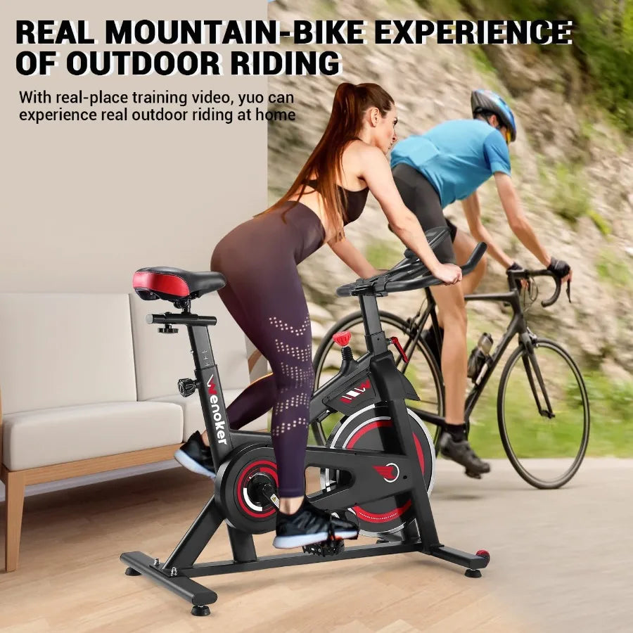 Exercise Bike for Home Fitness: App Supported Indoor Stationary Bike with Silent Belt Drive Heavy Flywheel MultiGrips Handlebar