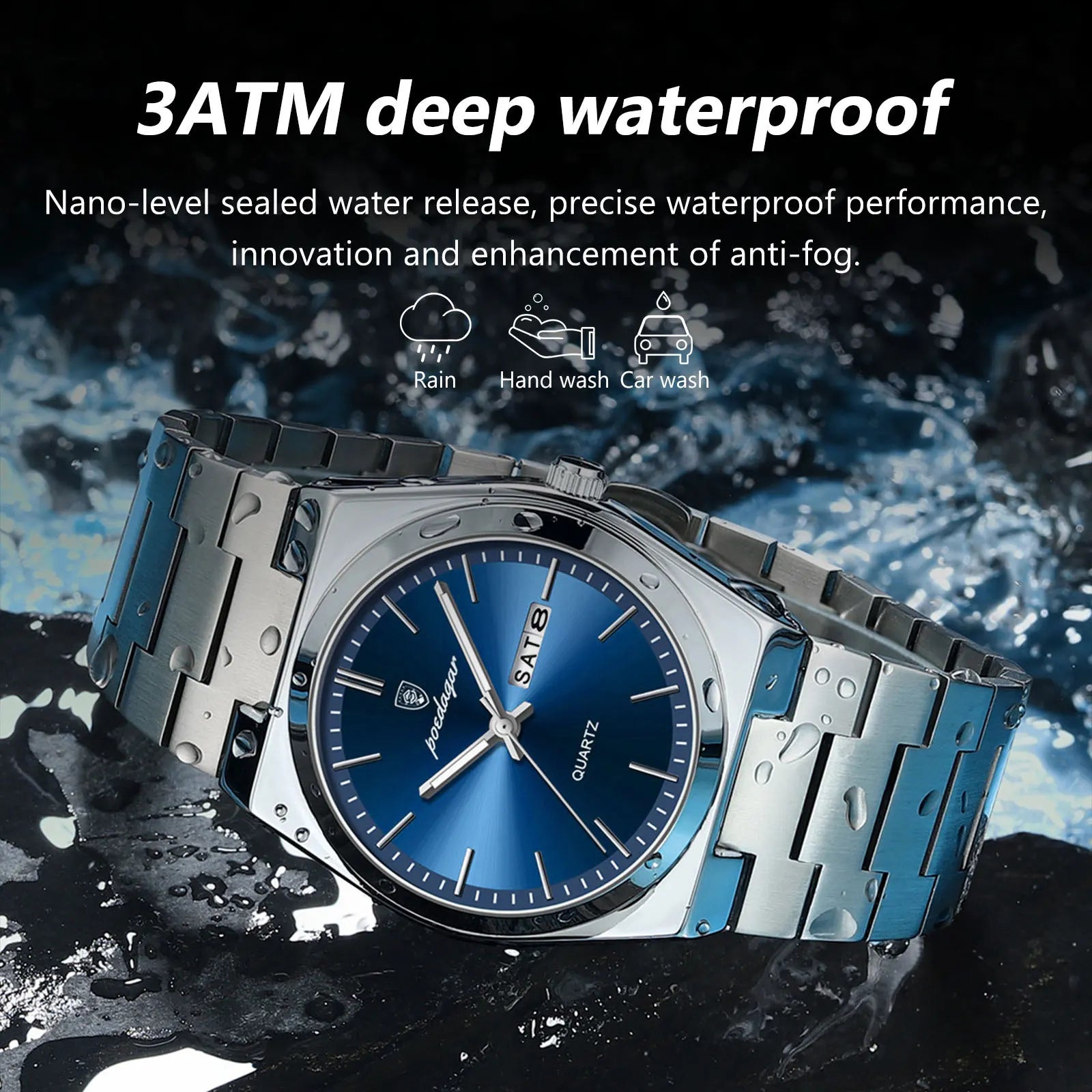 POEDAGAR Luxury Wristwatch For Men Stainless Steel Waterproof Luminous Man Watch Date Week Quartz Fashion Business Men's Watches