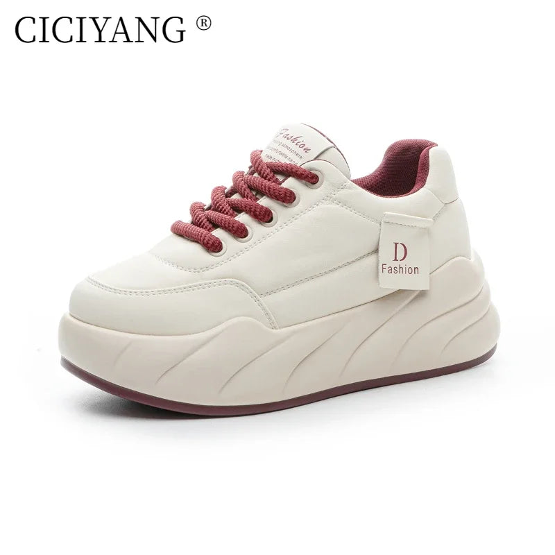 CICIYANG 6.5cm Platform sneakers for women 2025 spring new large size female casual sports board shoes lace-up little white shoe