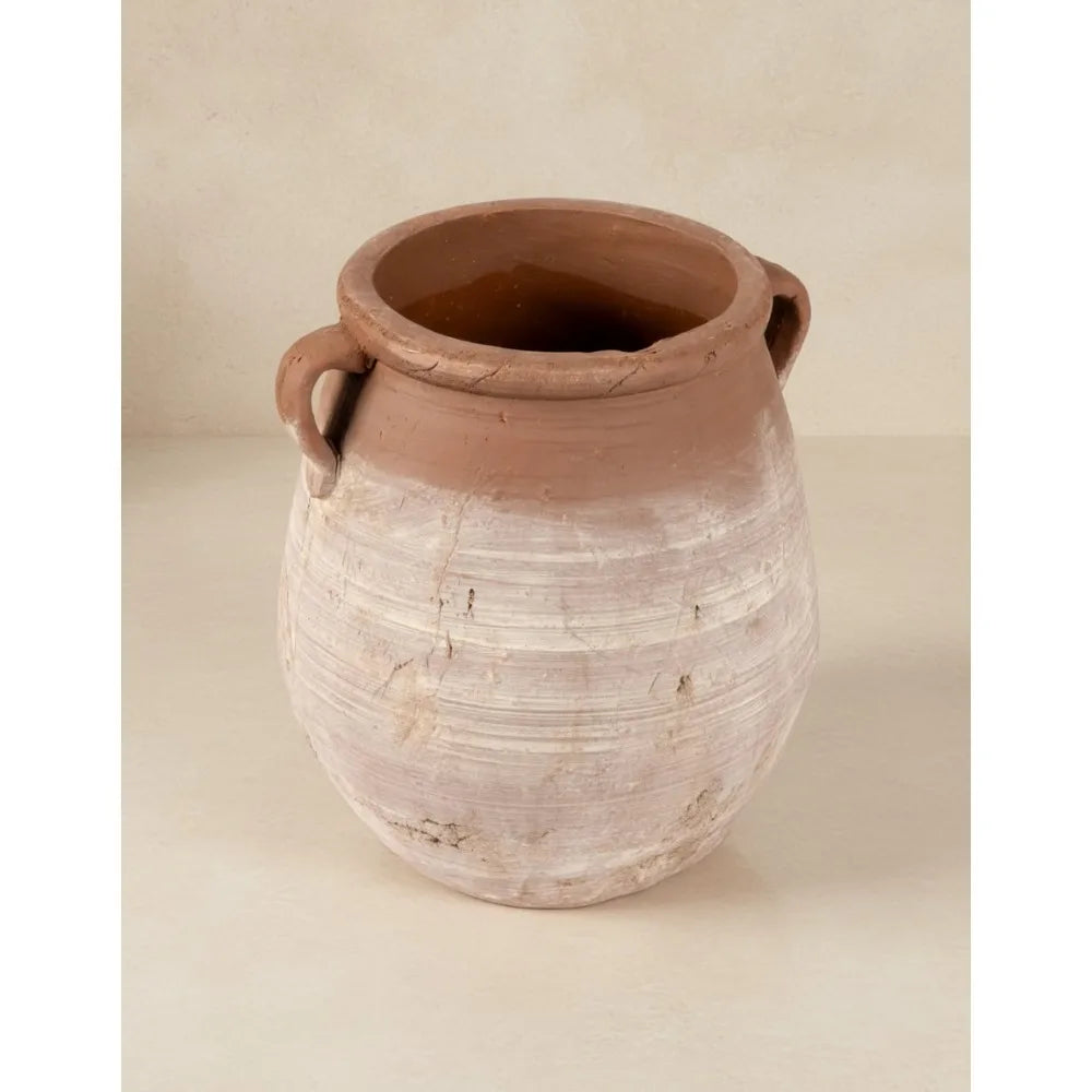Large Orange & Whitewashed Terracotta Urn - Versatile Outdoor Planter, Decorative Vase for Modern Home Garden Decor