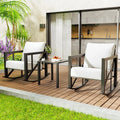 3 Pieces Rocking Bistro Set, Metal Outdoor Patio Furniture Set with 2 Rockers and 1 Table, Patio Conversation Set with Thick Cu