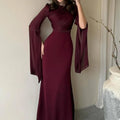 Fashion Satin Solid Maxi Dresses for Women Temperament O Neck Batwing Sleeve Slim Evening Dress Elegant High Grade Ladies Dress