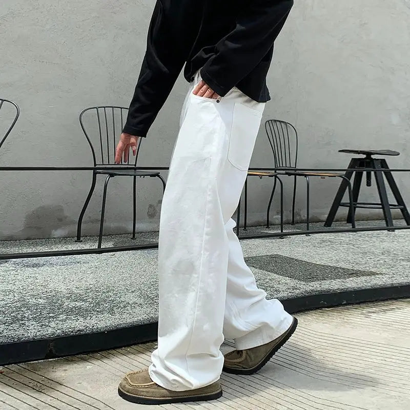 2025 New Autumn Causal Streetwear Y2K Jeans Men's Korean Style Fashion Loose Straight Wide Leg Pant Men's Versatile Draped Jeans