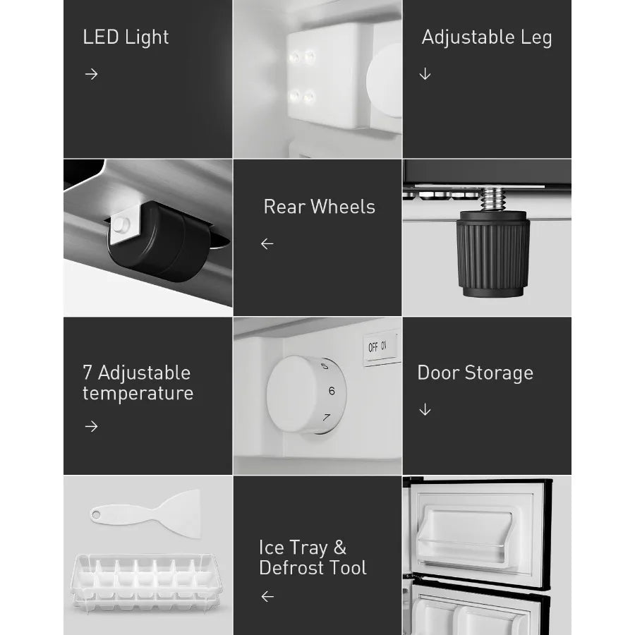 4.4 Cu.Ft Double Door Refrigerator with Freezer Mini Fridge for Bedroom Office Dorm and Apartment Small Compact Refrigerators w