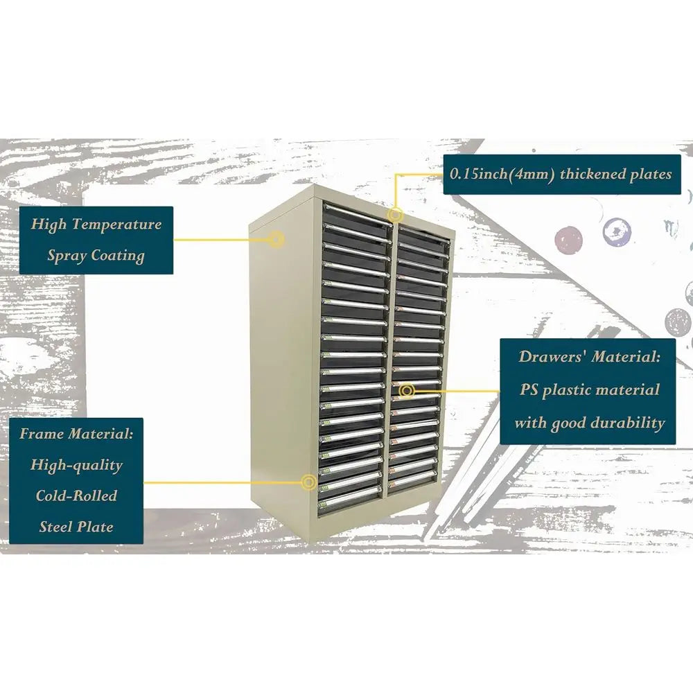 36-Compartment Plastic Storage Cabinet for Small Items, Clear, 12.8x9.25x1.57 Inches