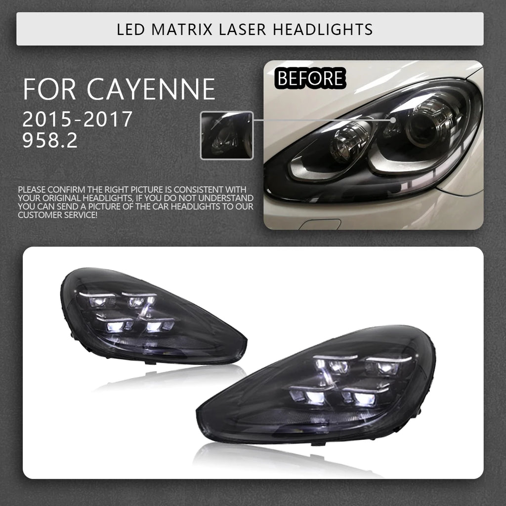 Car Accessories For Porsche Cayenne Headlights 2011-2017 958 LED Laser Matrix Head Lamps Upgrade 2024 Style