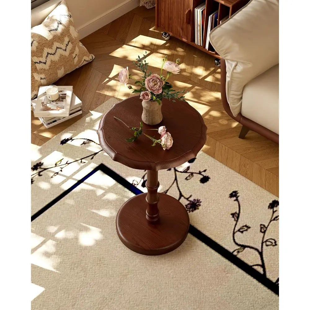 Solid Wood Accent Side Table, Pedestal End Table for Living Room, Small Bedside Table Nightstand for Bedroom, Coffee, Drink & Re