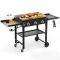 3 Burner 35 Flat Top Grill 45 000 BTU Outdoor Cooking with Porcelain-Enameled Cast Iron Grate and Pan in Black for BBQ Camping