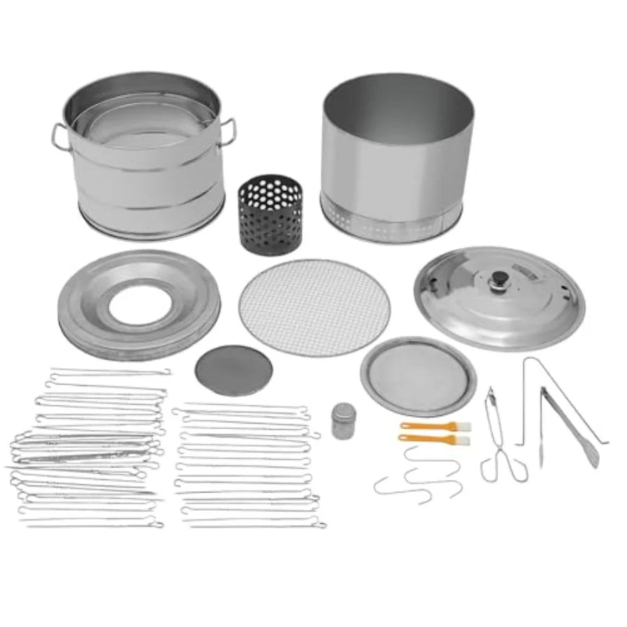 Large Portable Charcoal Barrel Grill for Outdoor Cooking: Stainless Steel 360 Smokeless Design with Multiple Clips Ideal for Ca