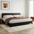 DAFIFY King Size Bed Frame Adjustable Headboard, Faux Leather Platform Bed, Wood Slats, Mattress Foundation, No Box Spring, Easy