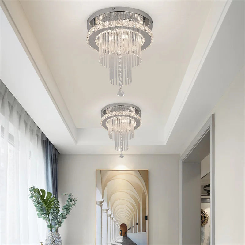 Modern Crystal Chandelier Ceiling Lamp Led Pendant Light Stainless Steel Fixture Aisle Lustre Dining Room Living Room Home Decor