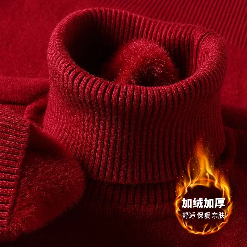 Sweatwear Mens Anti-pilling High Quality Knitted Turtleneck Sweater Slim Fit Long Sleeve Pullover Solid Color Trend Men Clothing